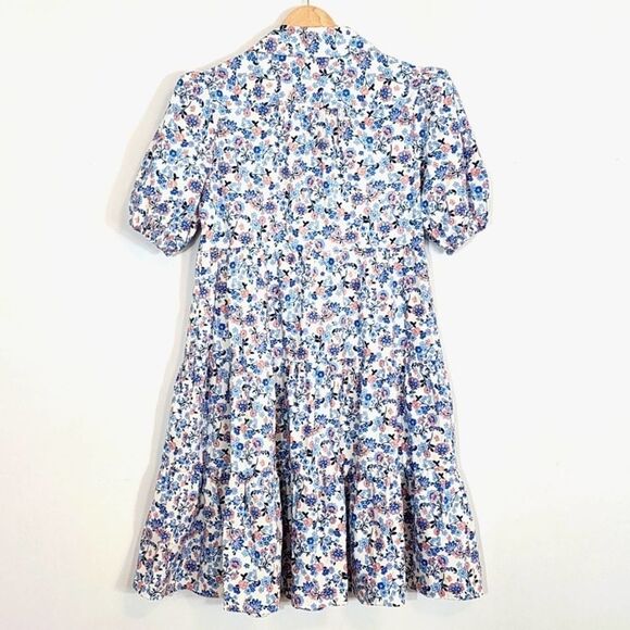 NWT Eliza J Floral Button Front Tiered Puff Sleeve 100% Cotton Shirt Dress SZ 0 - Picture 7 of 10